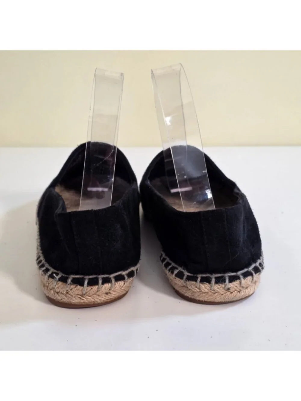 Tory Burch Espadrille Flats Shoes Women 8M Black Suede Leather Cap Toe Double T